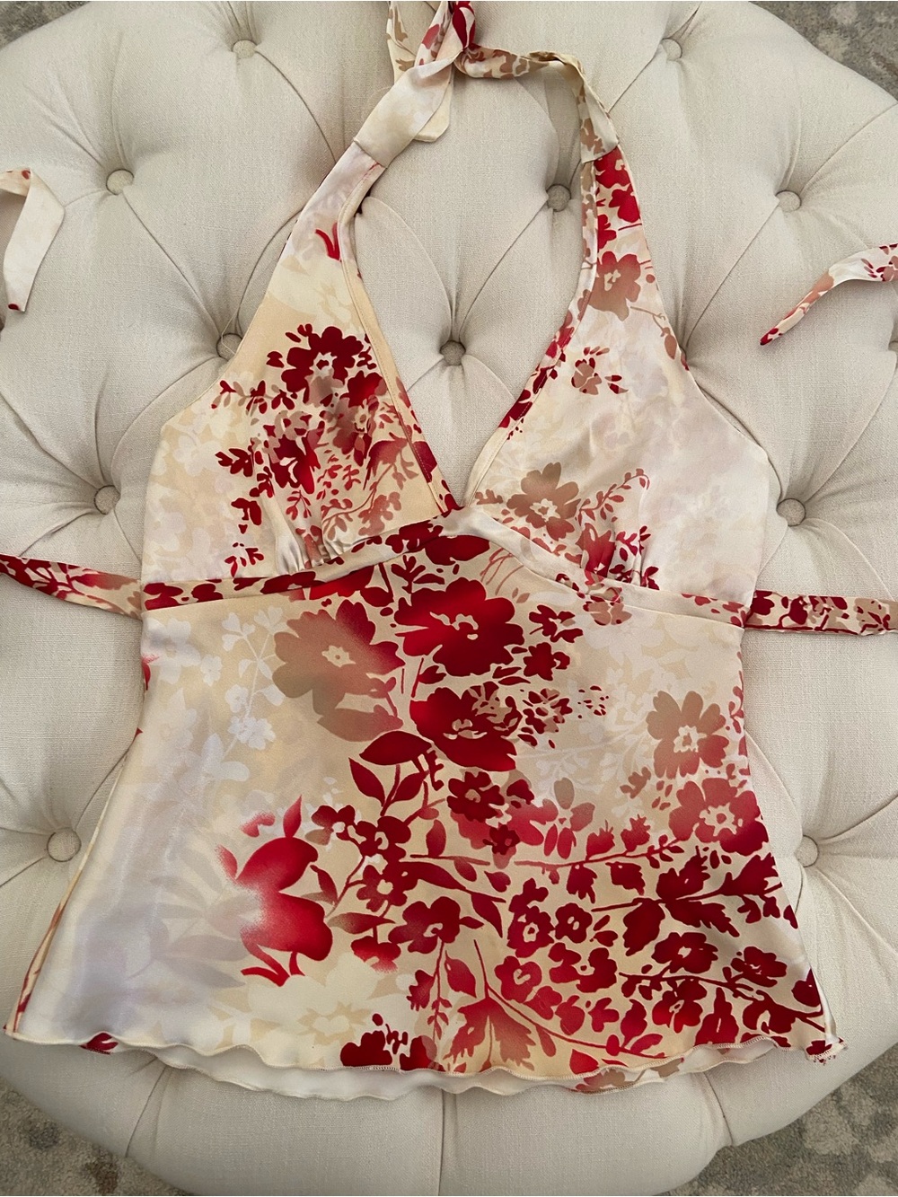 Y2K Satin Floral Halter Top sz M - Picture 2 of 6